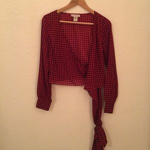 Urban Outfitters Checkered Wrap Around Crop Blouse